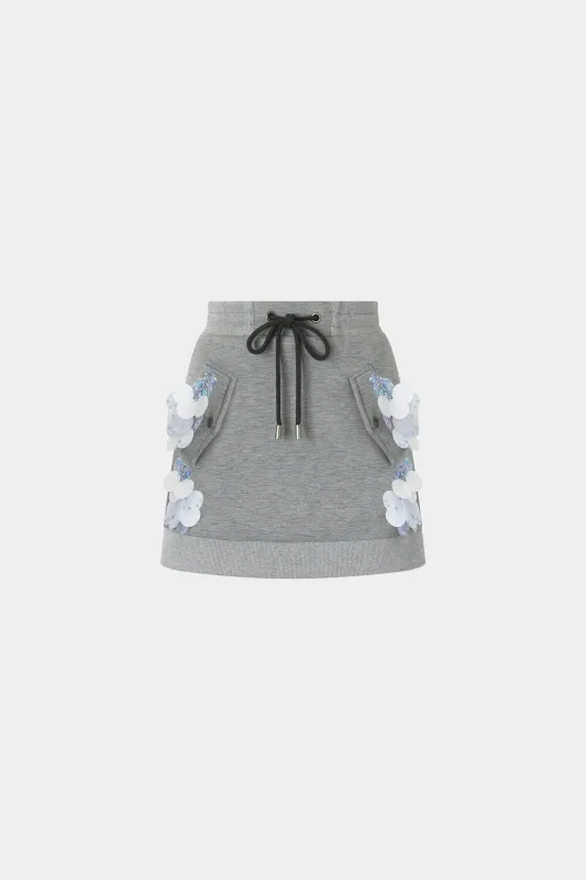 Grey Skirt with Floral Embroidery made by Antonio Marras