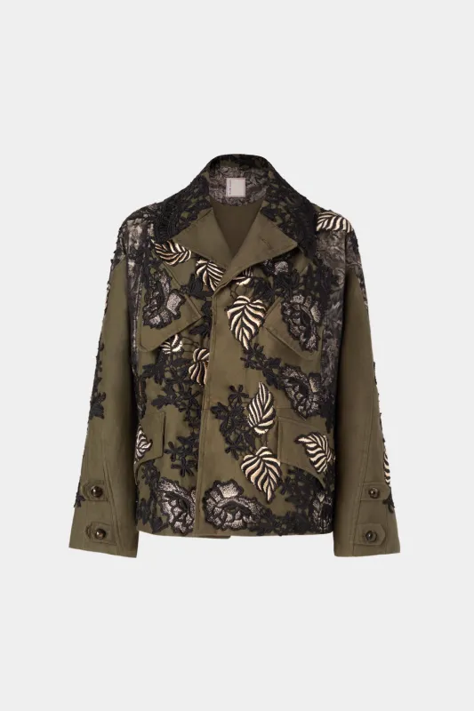 Parka with Floral Black and Gold Embroidery made by Antonio Marras