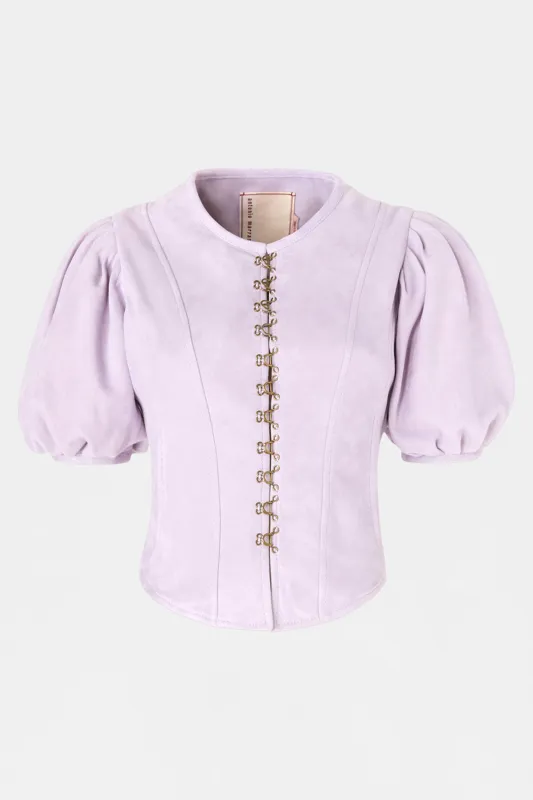 Lilac Leather Puff-Sleeve Jacket made by Antonio Marras