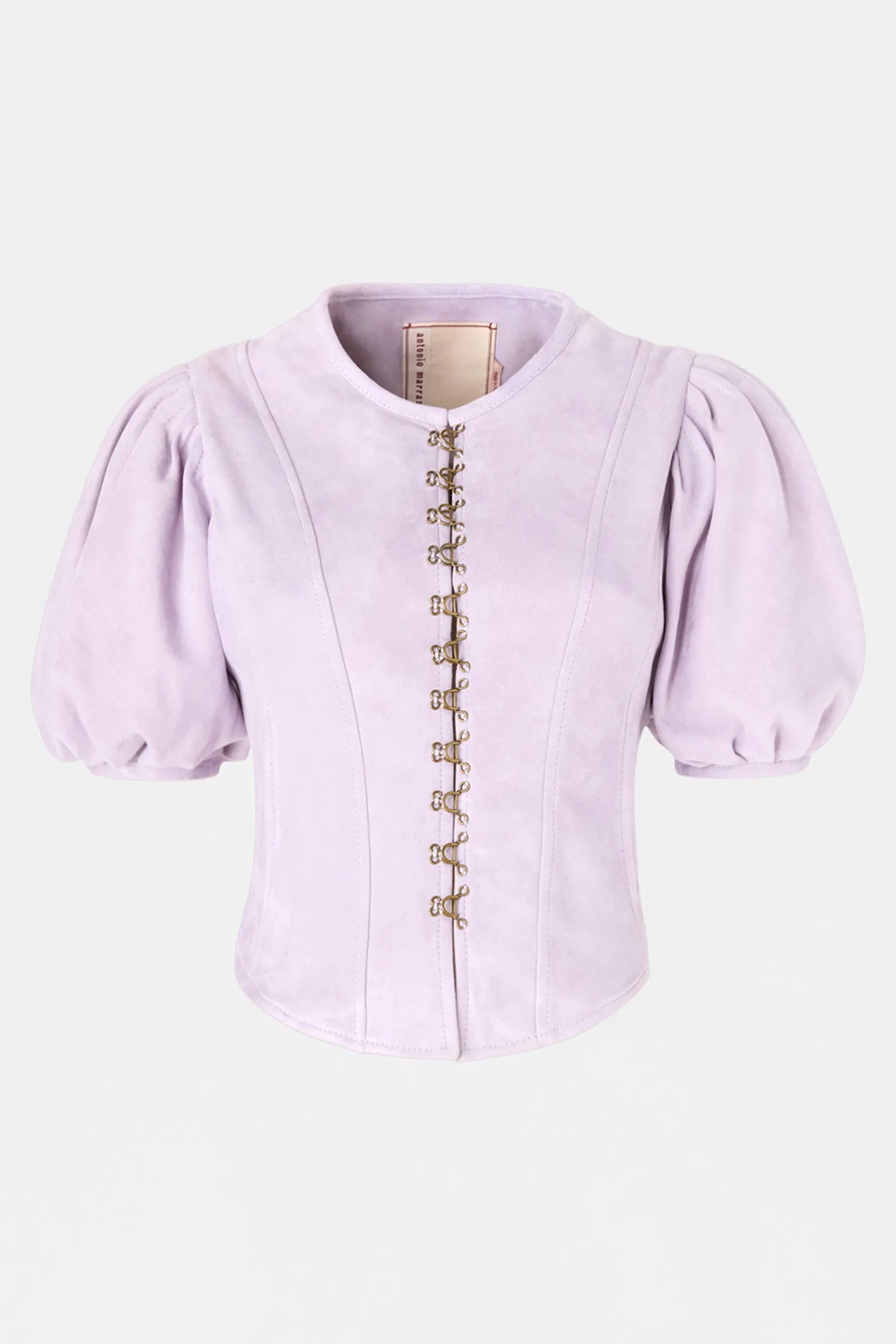 Lilac Leather Puff-Sleeve Jacket sold by Antonio Marras
