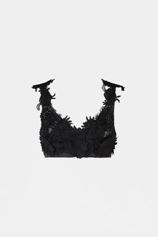 Black Embroidered Lace Bra made by Antonio Marras
