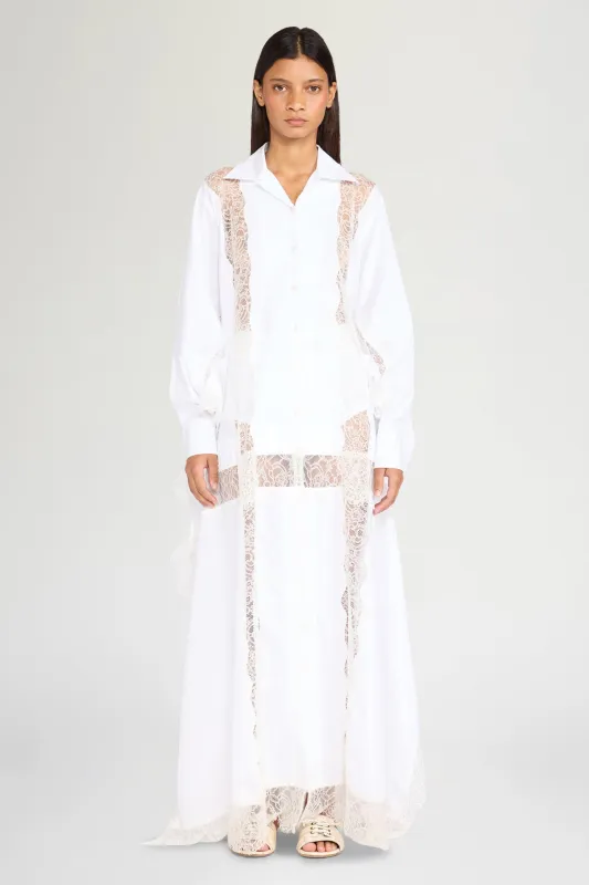 White Chemisier Dress with Lace Panel made by Antonio Marras