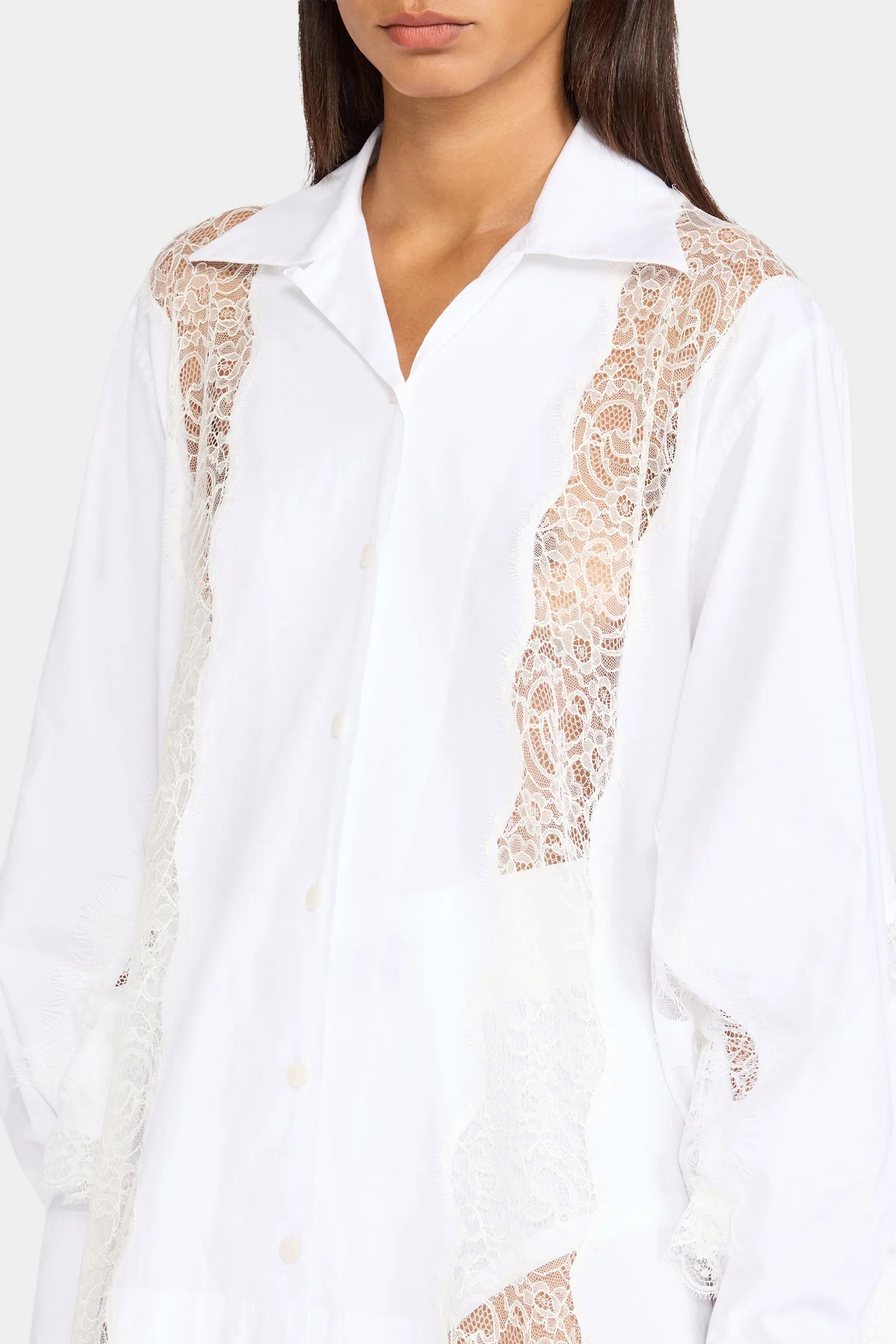 White Chemisier Dress with Lace Panel sold by Antonio Marras product image thumbnail 3