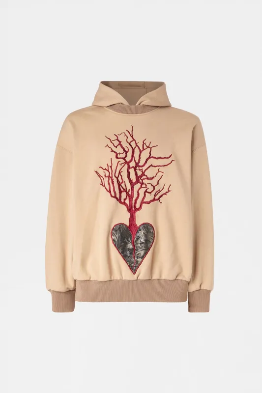 Beige Embroidered Heart Hoodie made by Antonio Marras