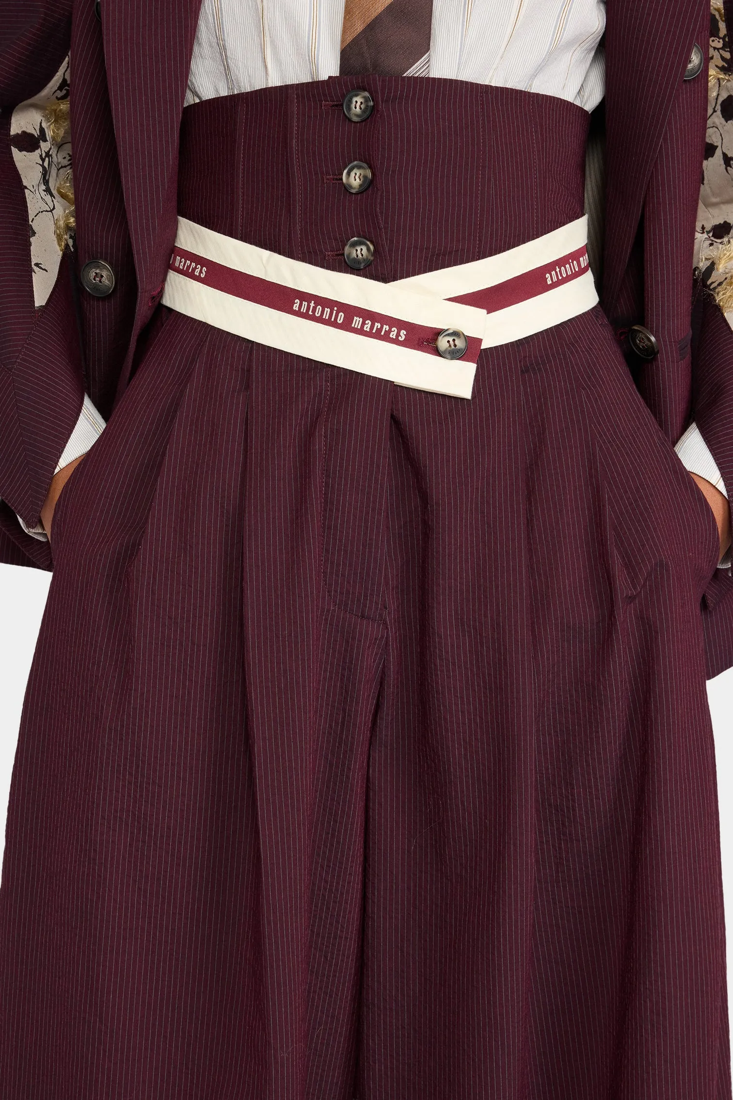 Burgundy Pinstripe Bustier Pants sold by Antonio Marras product image thumbnail 4