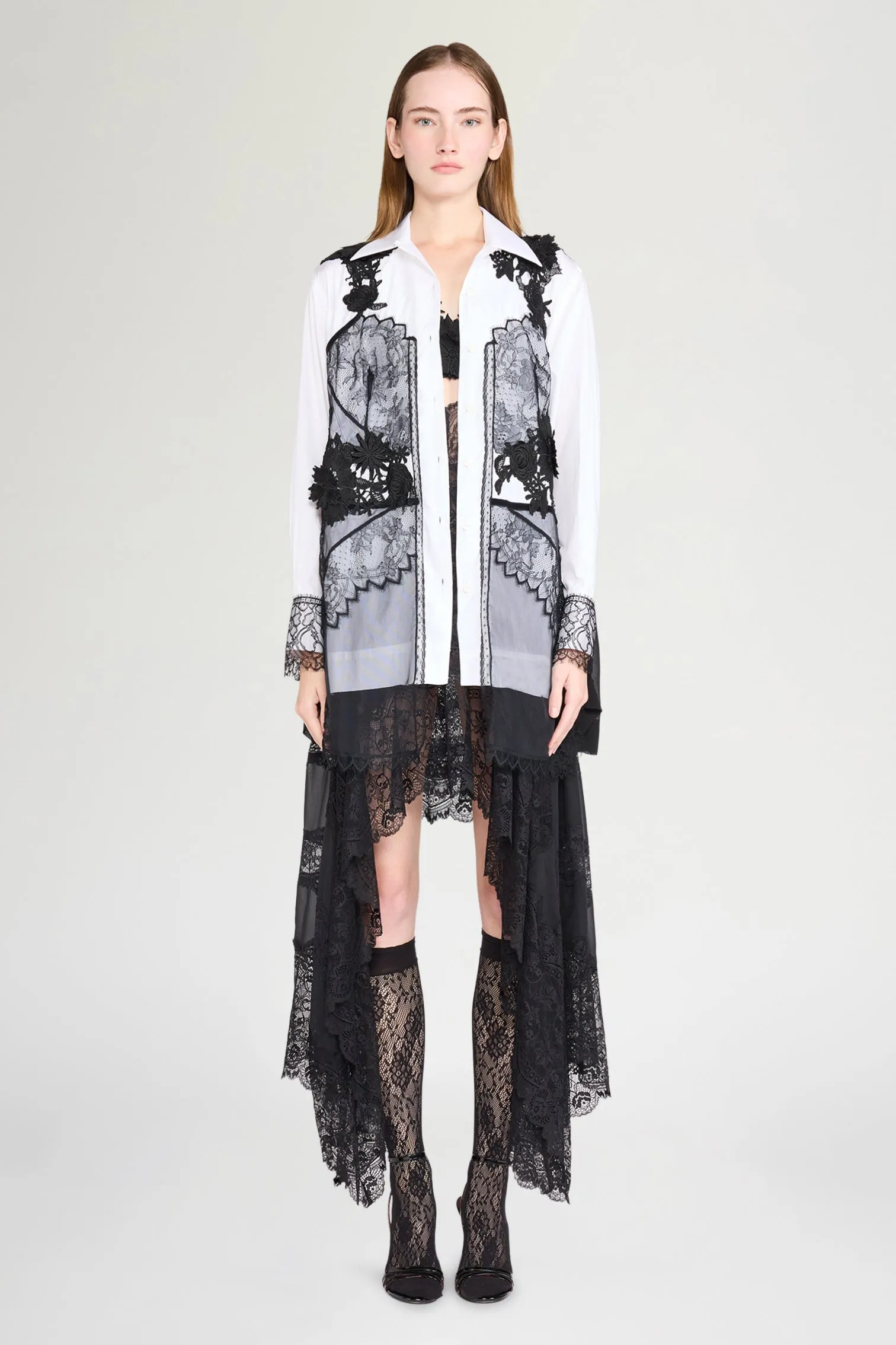 White Shirt with Black Lace Overlay sold by Antonio Marras product image thumbnail 2