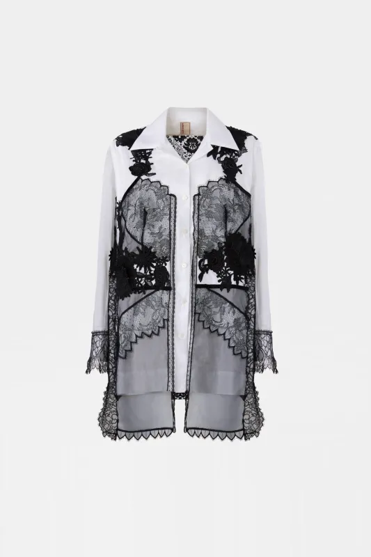 White Shirt with Black Lace Overlay made by Antonio Marras