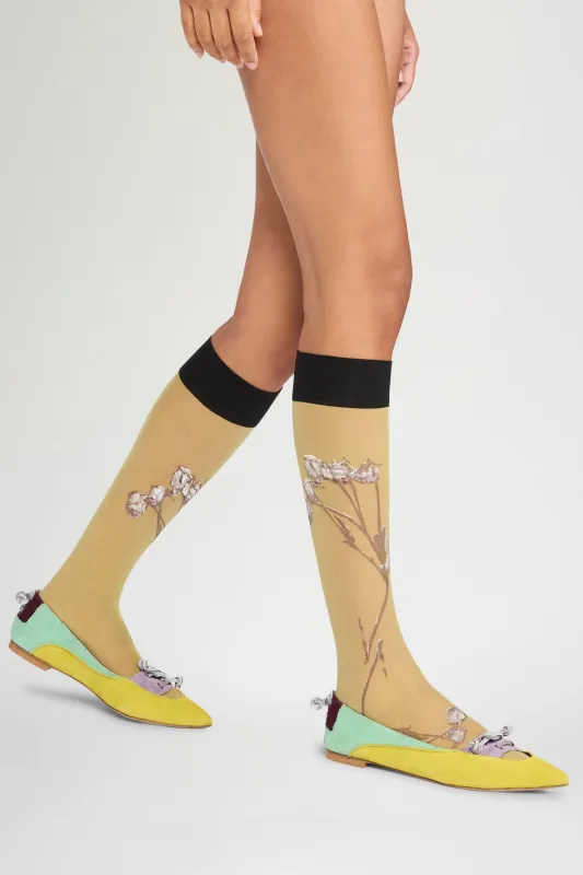 Ochre Floral Sheer Socks made by Antonio Marras