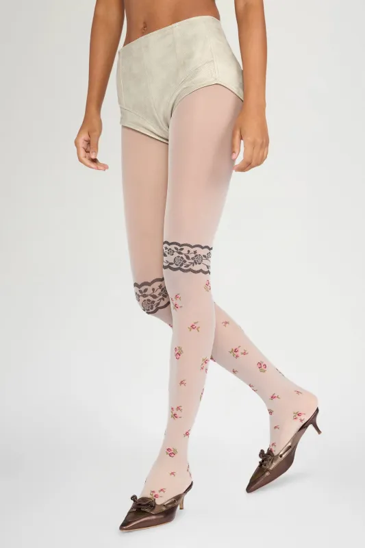 Blush Floral Lace Tights made by Antonio Marras