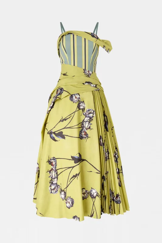 Lime Floral Draped Bustier Dress made by Antonio Marras