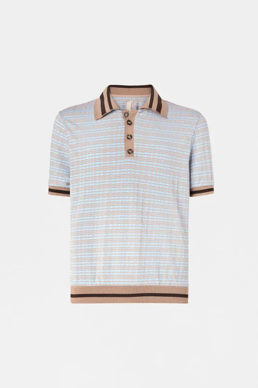 Sky Blue Geometric Knit Polo made by Antonio Marras