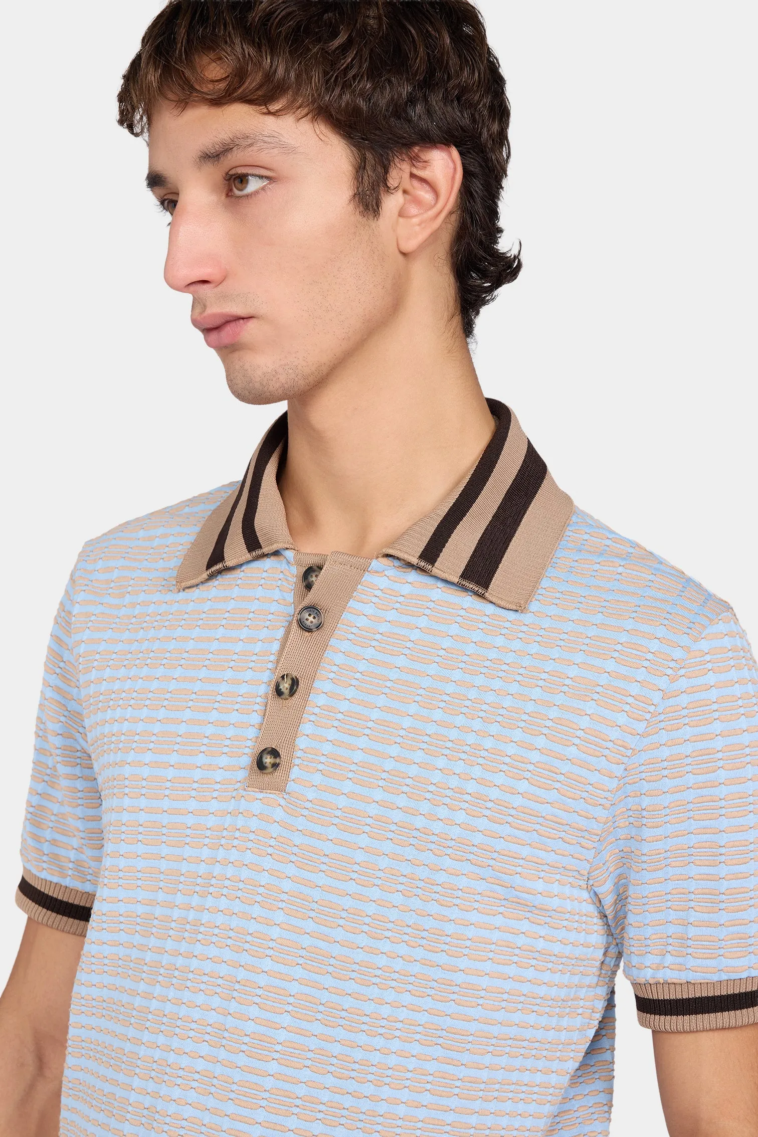 Sky Blue Geometric Knit Polo sold by Antonio Marras product image thumbnail 4