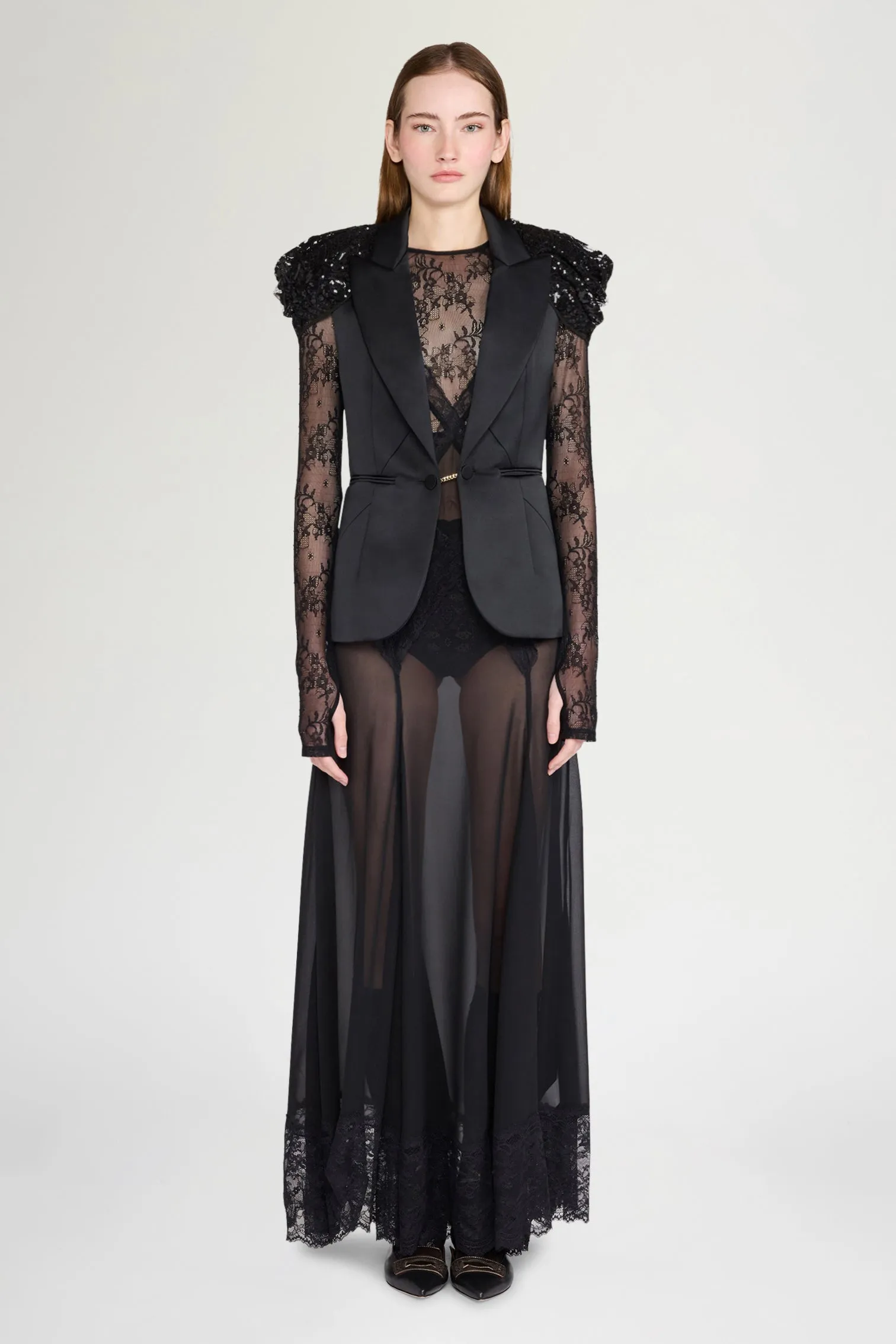 Black Sequin-Shoulder Gilet Jacket sold by Antonio Marras