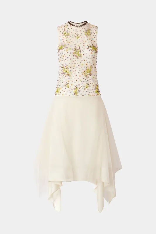 Ivory Embroidered Tulle Midi Dress made by Antonio Marras