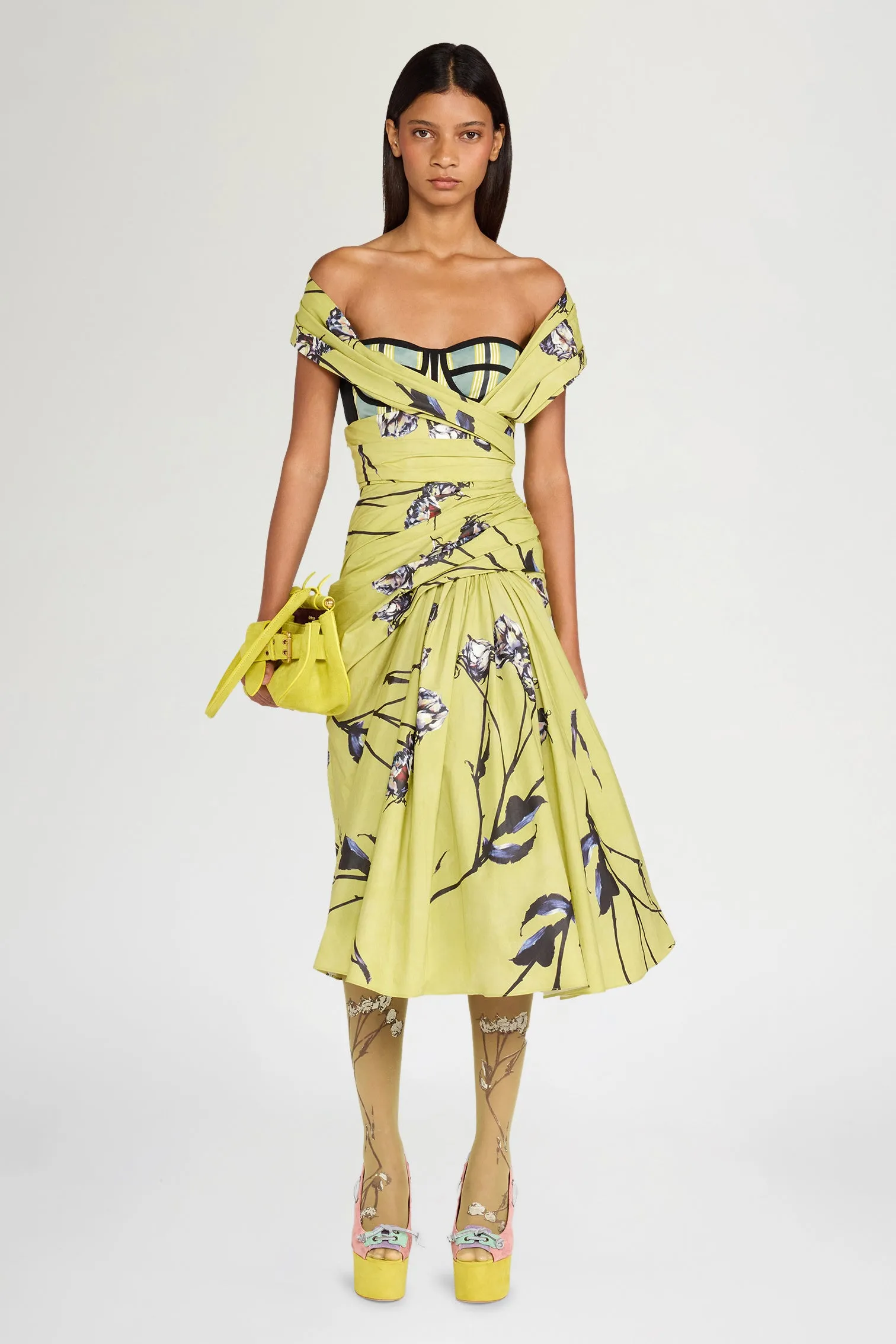 Lime Floral Bustier Midi Dress sold by Antonio Marras product image thumbnail 2