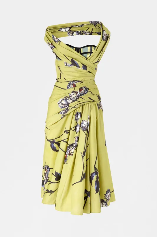 Lime Floral Bustier Midi Dress made by Antonio Marras