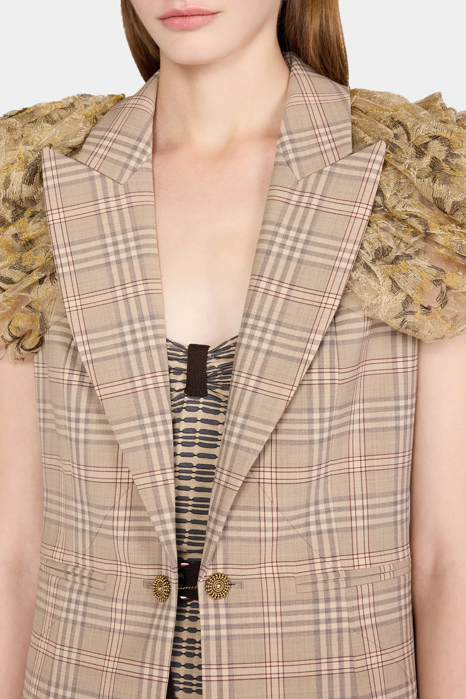 Checked Short-Sleeve Blazer with Lace Shoulders sold by Antonio Marras product image thumbnail 4