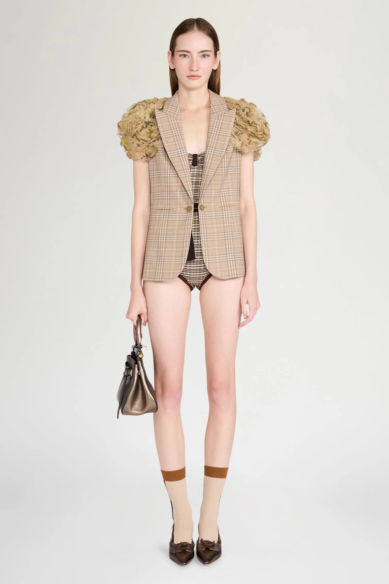 Checked Short-Sleeve Blazer with Lace Shoulders sold by Antonio Marras product image thumbnail 2
