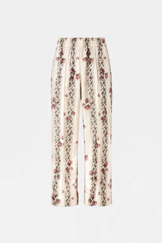 Ivory Floral Stripe Relaxed Pants made by Antonio Marras