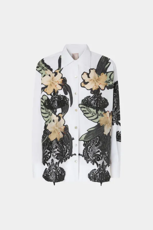 White Shirt Ibiscus Patchworks made by Antonio Marras