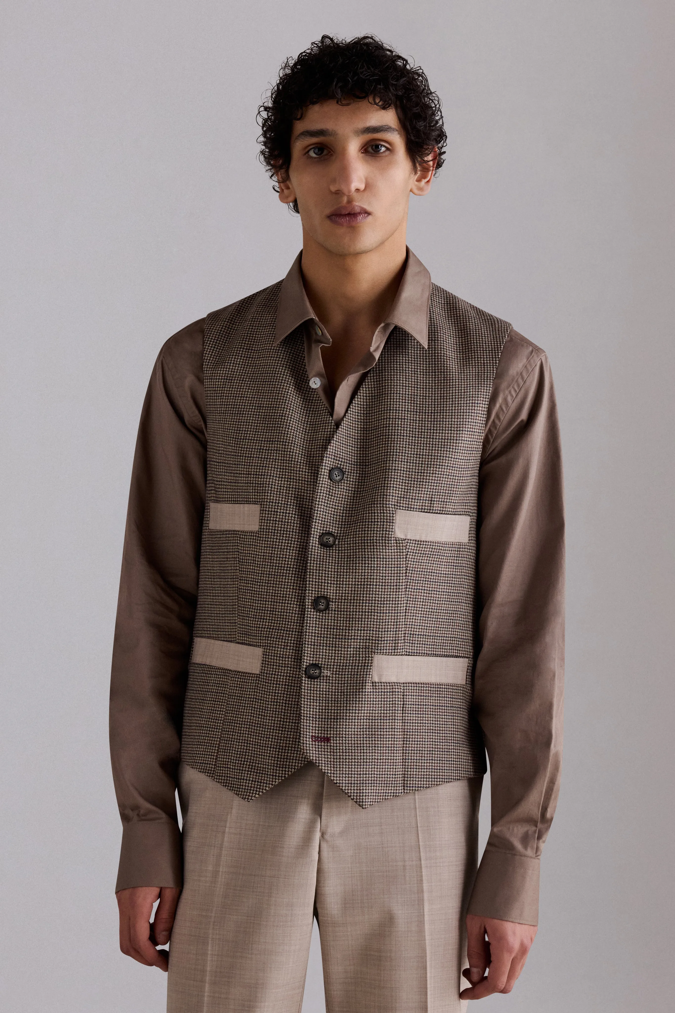 Brown Houndstooth Wool Waistcoat sold by Antonio Marras product image thumbnail 4