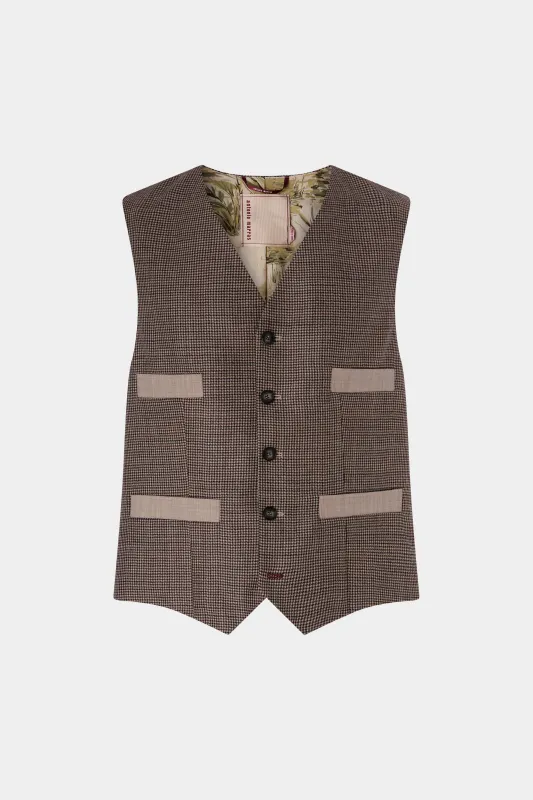 Brown Houndstooth Wool Waistcoat made by Antonio Marras