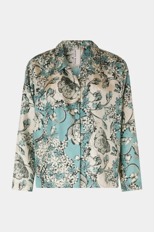 Turquoise Floral Pajama Shirt made by Antonio Marras