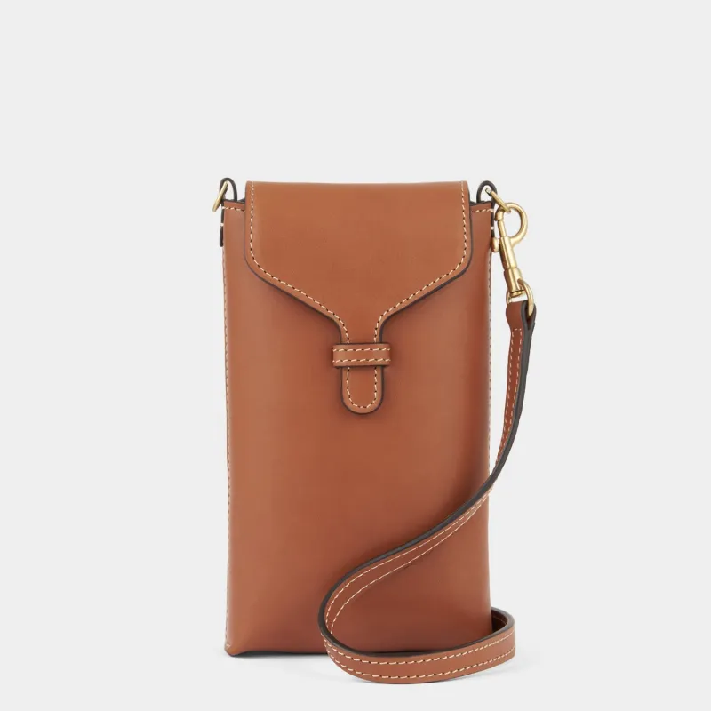 Bespoke Phone Pouch on Strap in Tan Butter sold by Anya Hindmarch