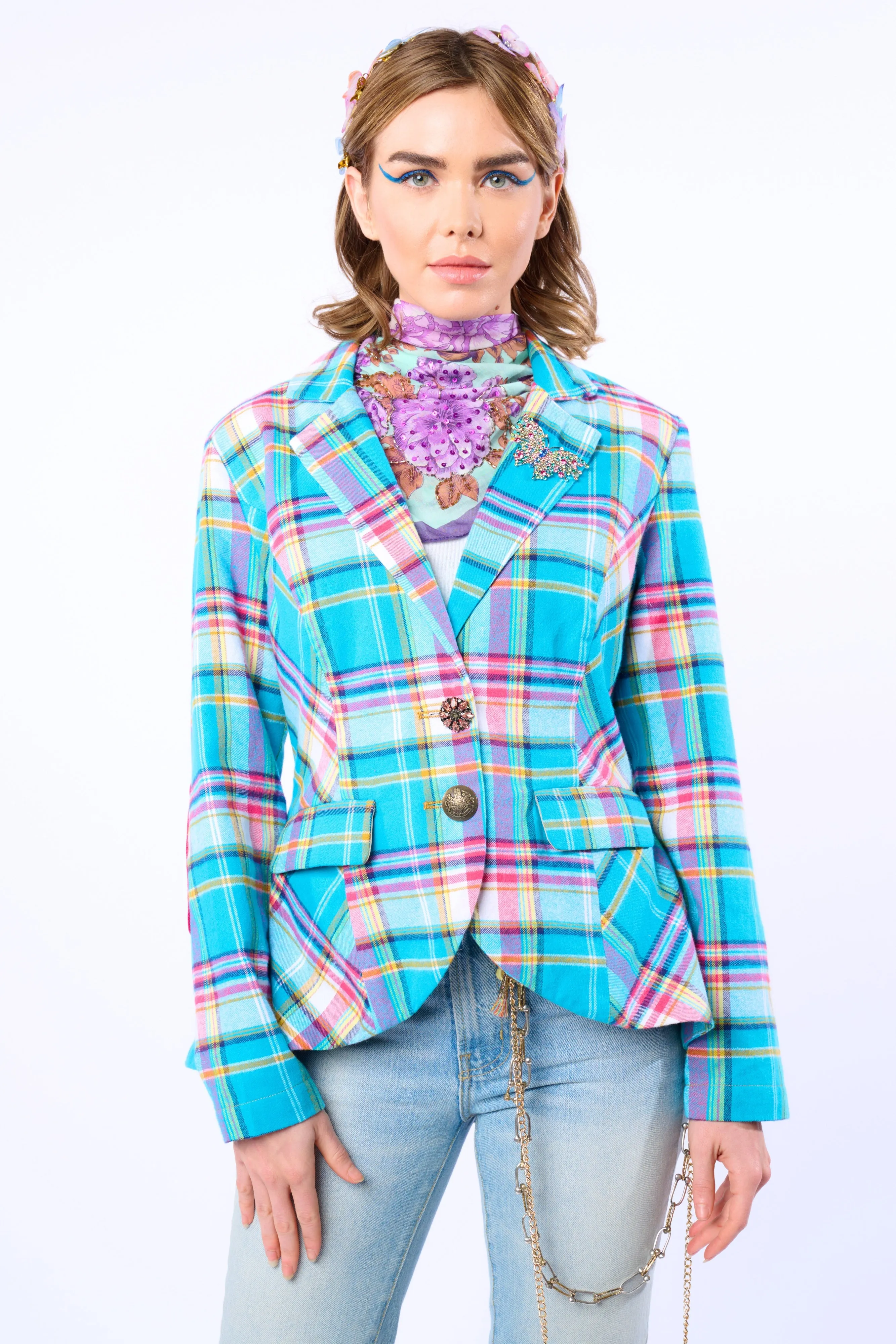 Dulce Plaid Blazer sold by Aratta