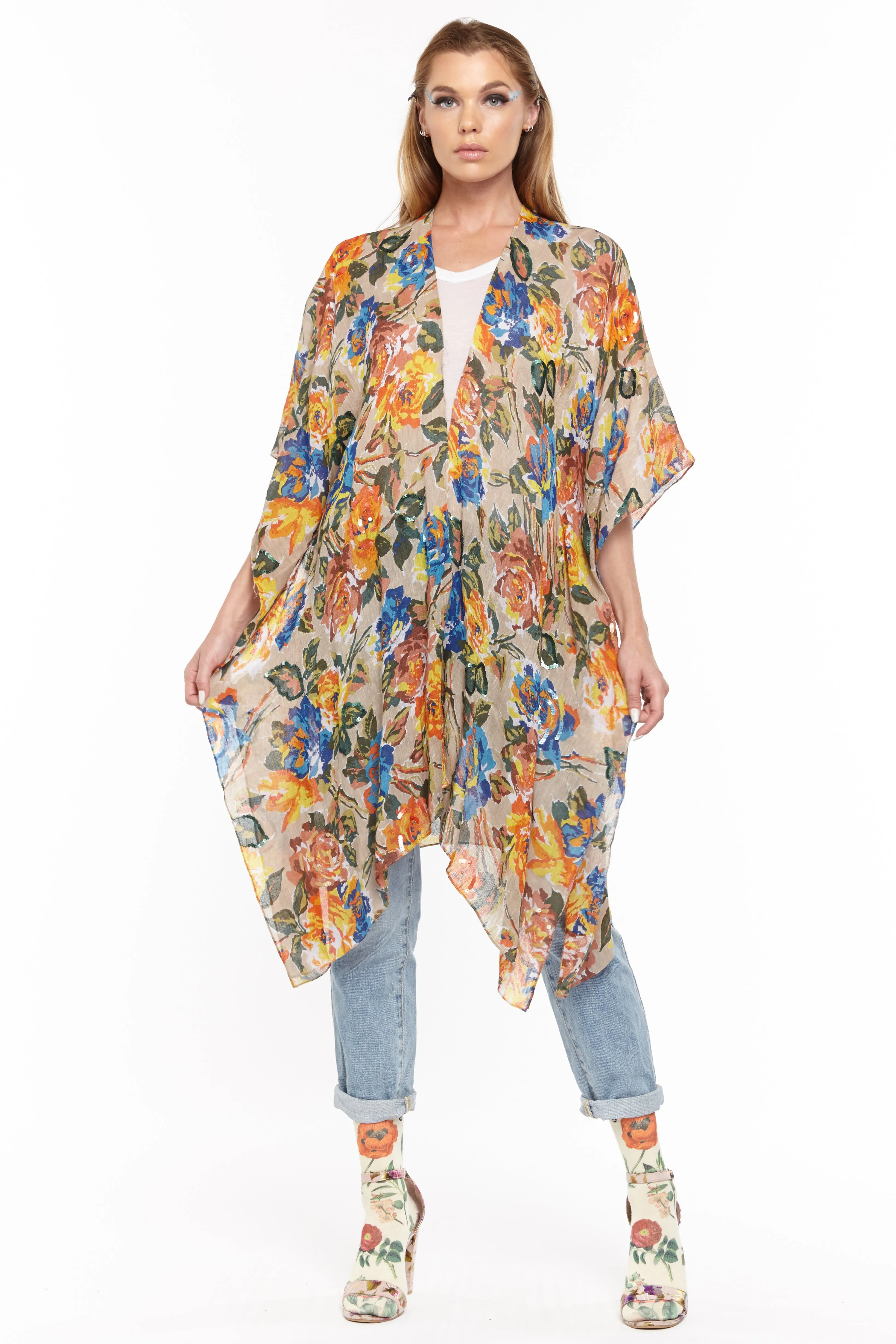 Shiny Sun Hand Embellished Kimono sold by Aratta