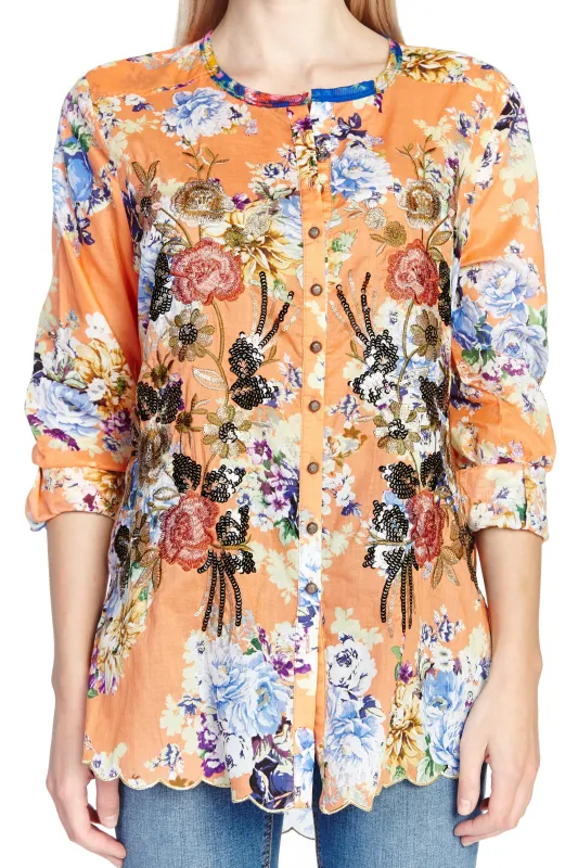 Claudine Agnes Embroidered & Embellished Shirt sold by Aratta