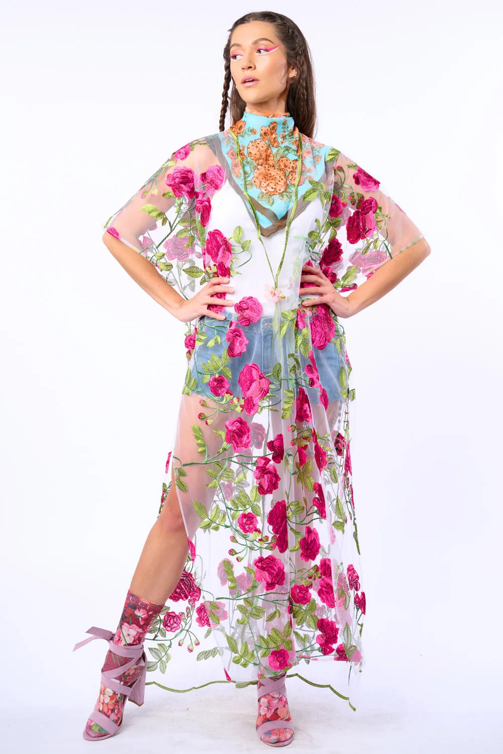 Holiday Of Love Embroidered Mesh Kimono / Topper sold by Aratta product image thumbnail 3