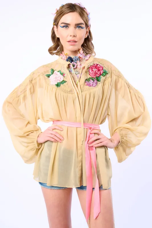Amora Chiffon Hand - Embellished Blouse / Top sold by Aratta