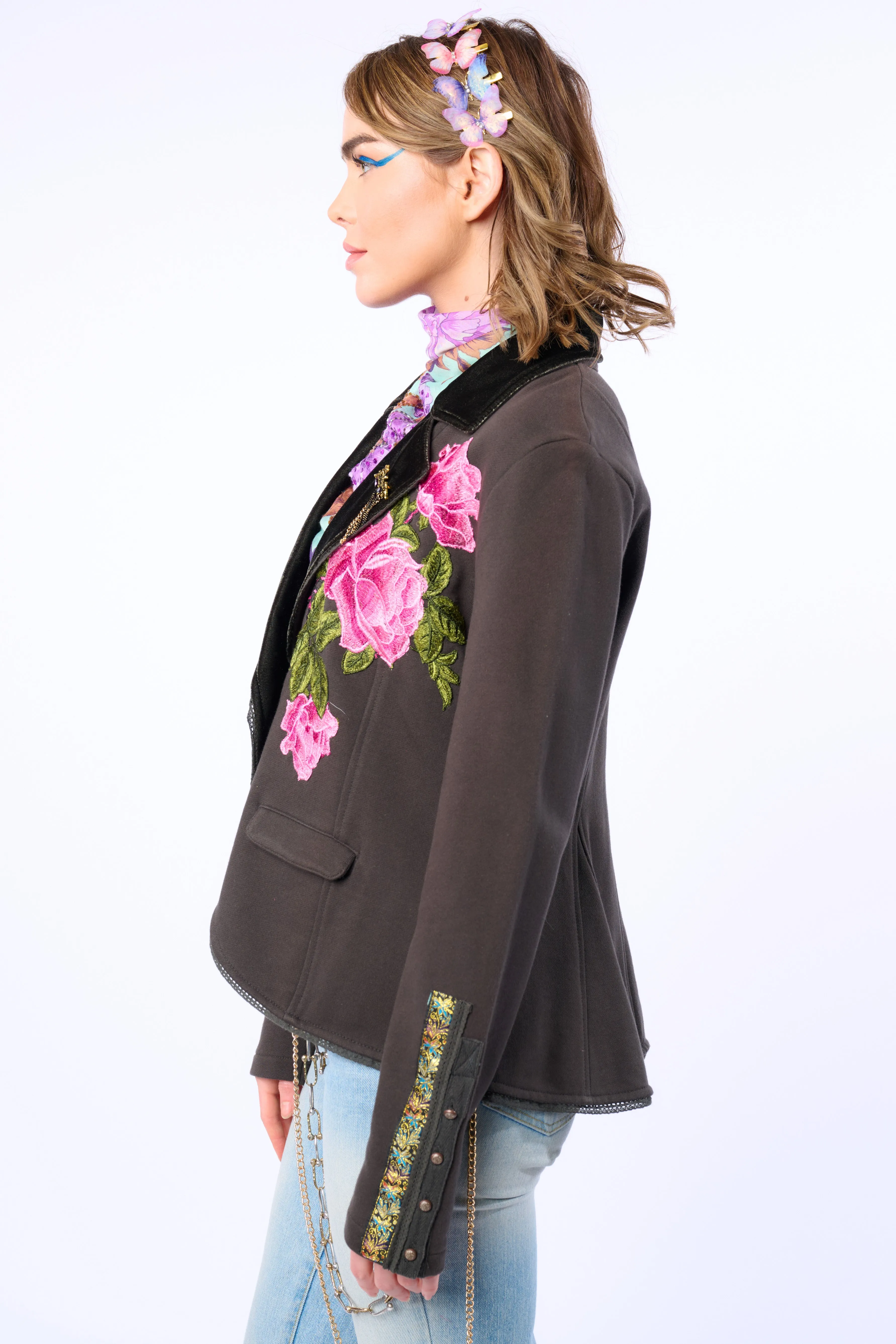 Colonel Embroidered Floral Knit French Terry Jacket/ Blazer sold by Aratta product image thumbnail 3
