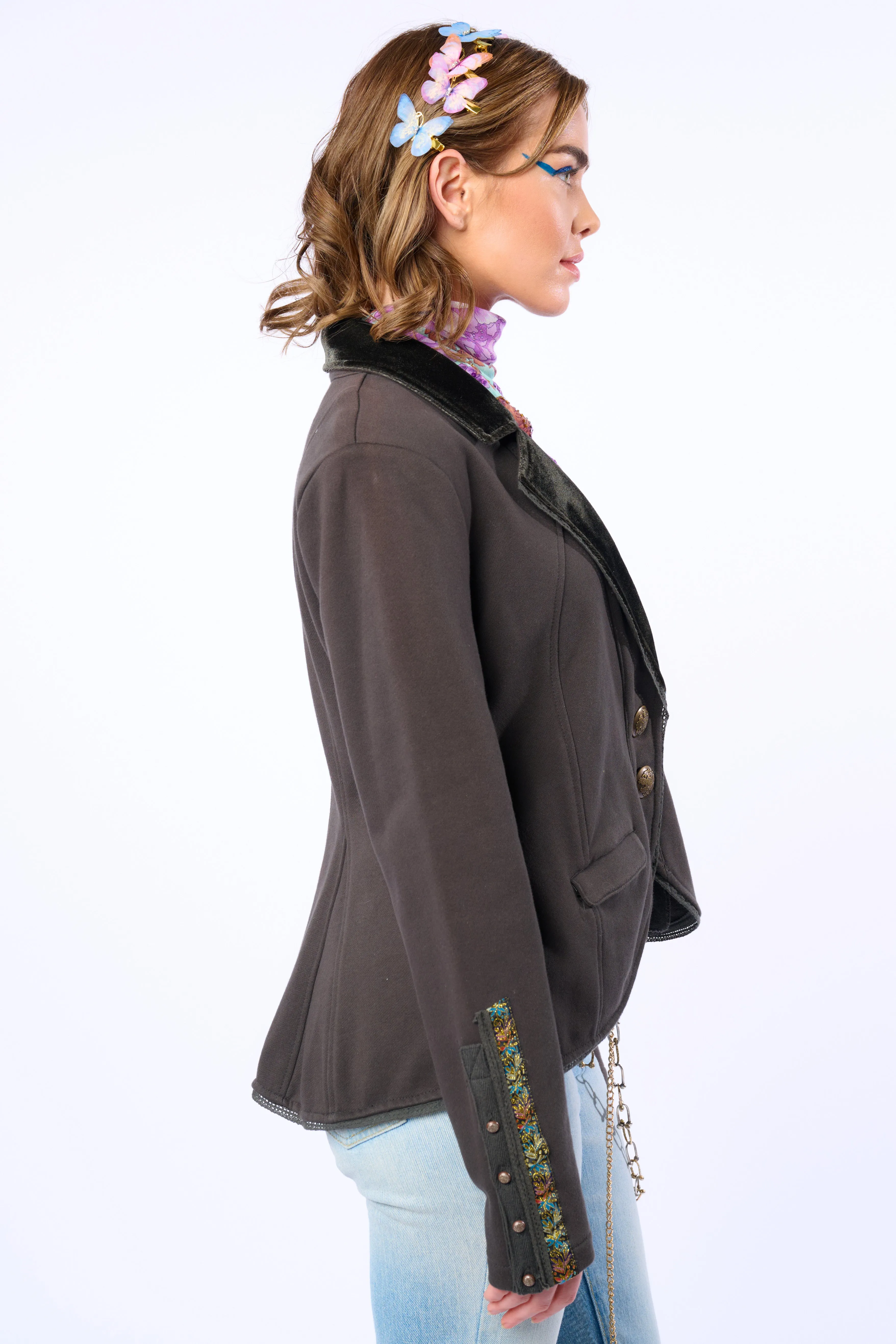 Colonel Embroidered Floral Knit French Terry Jacket/ Blazer sold by Aratta product image thumbnail 4