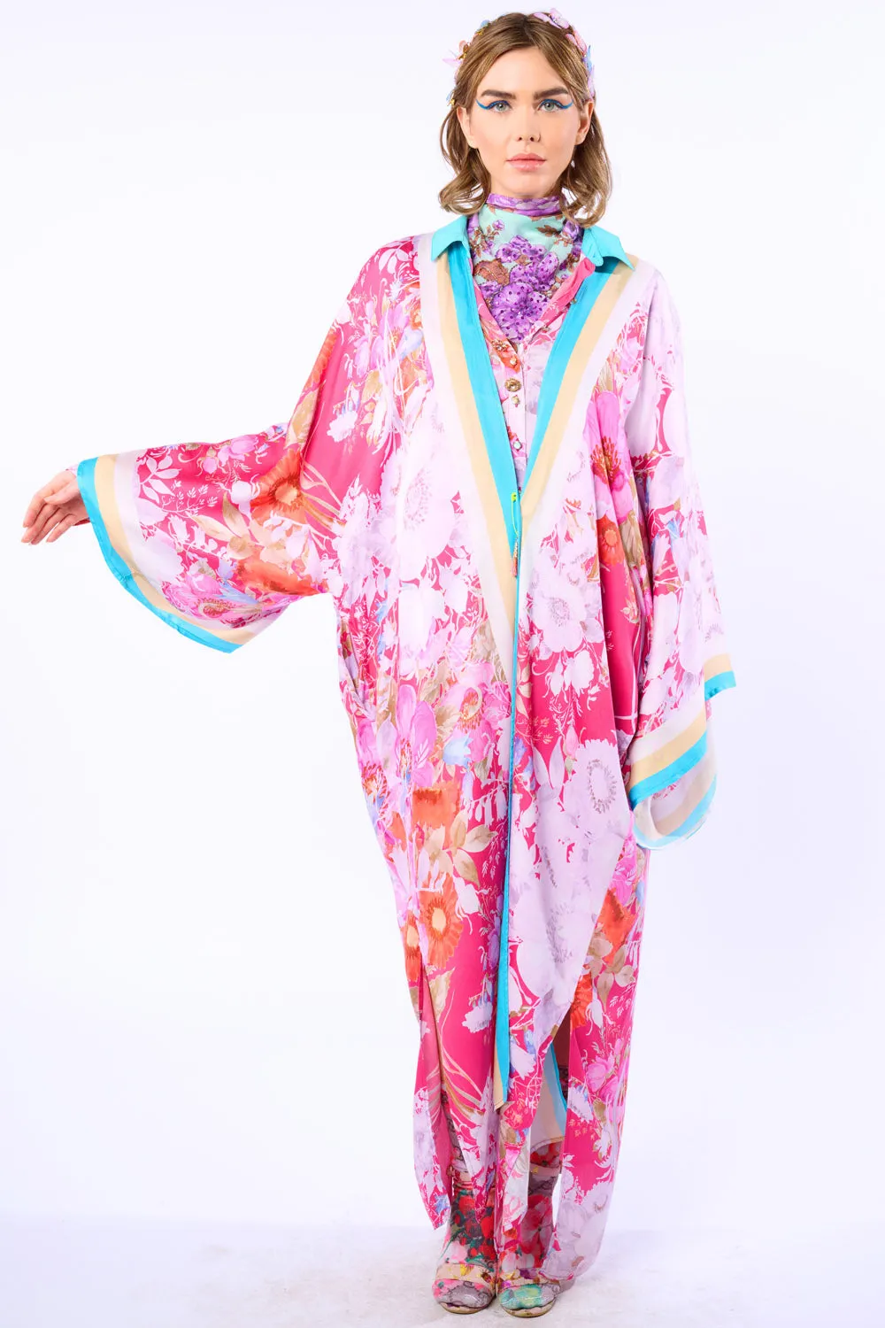 Pretty In The Pink Maxi Kimono / Topper sold by Aratta