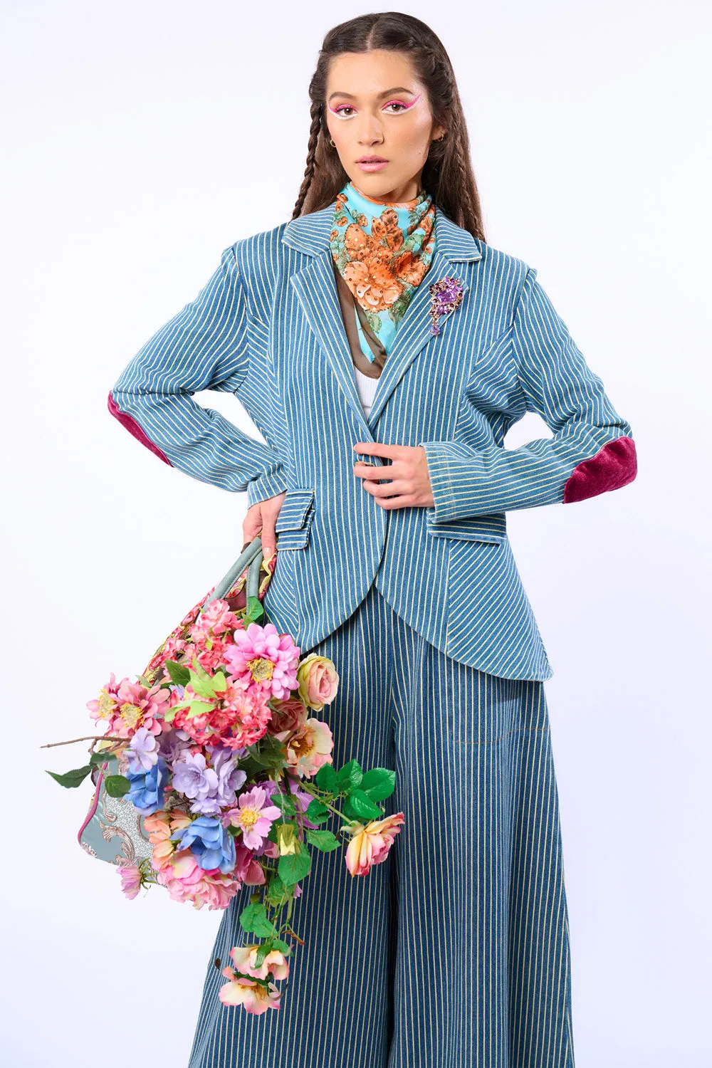 Alaia Stripe Denim Blazer sold by Aratta