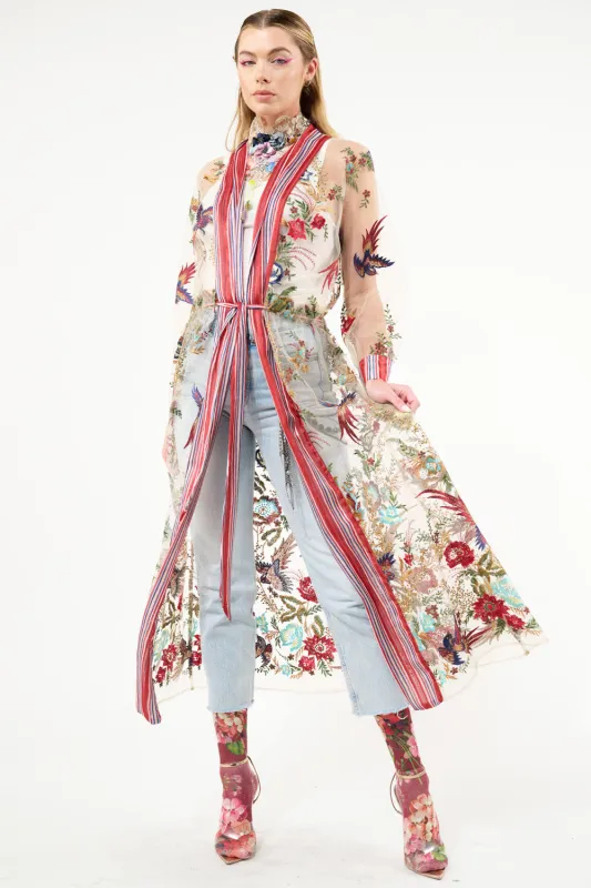 Jade Embroidered Mesh Duster sold by Aratta