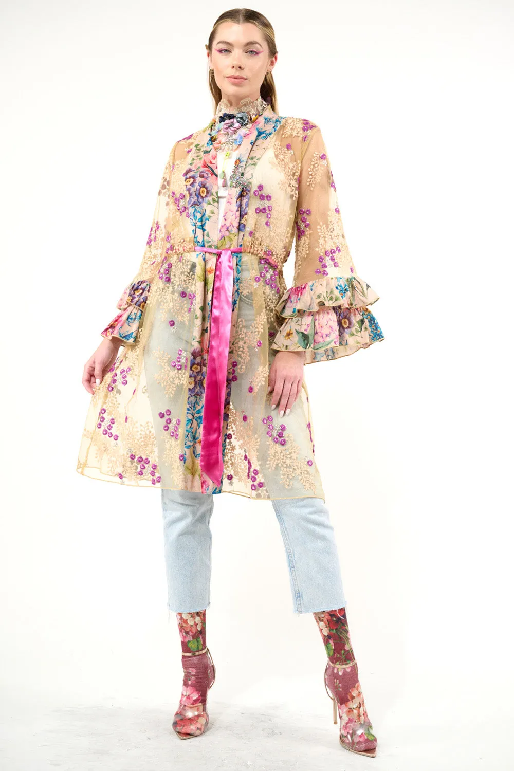 Miss September Embellished Mesh Kimono sold by Aratta product image thumbnail 3