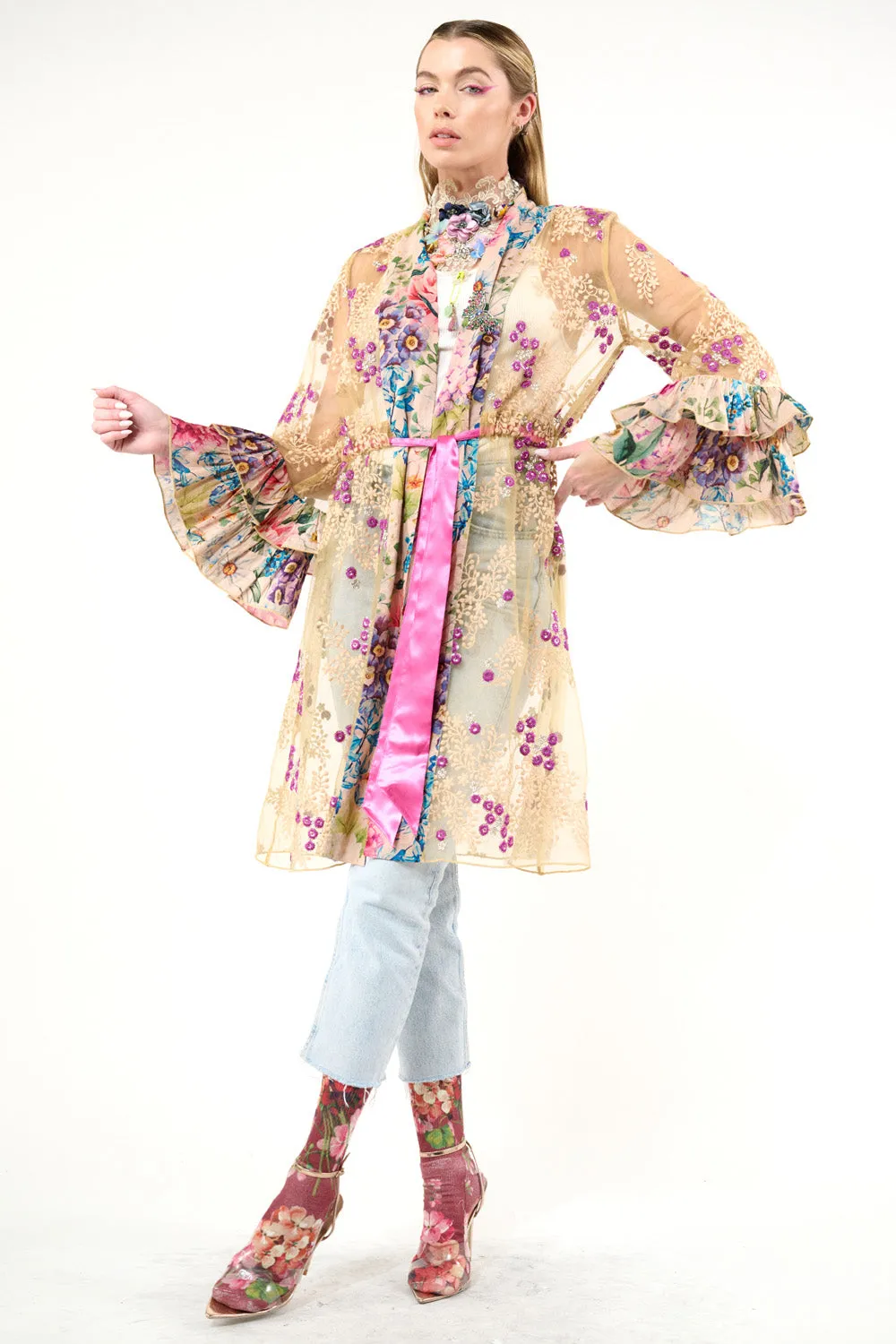 Miss September Embellished Mesh Kimono sold by Aratta product image thumbnail 4