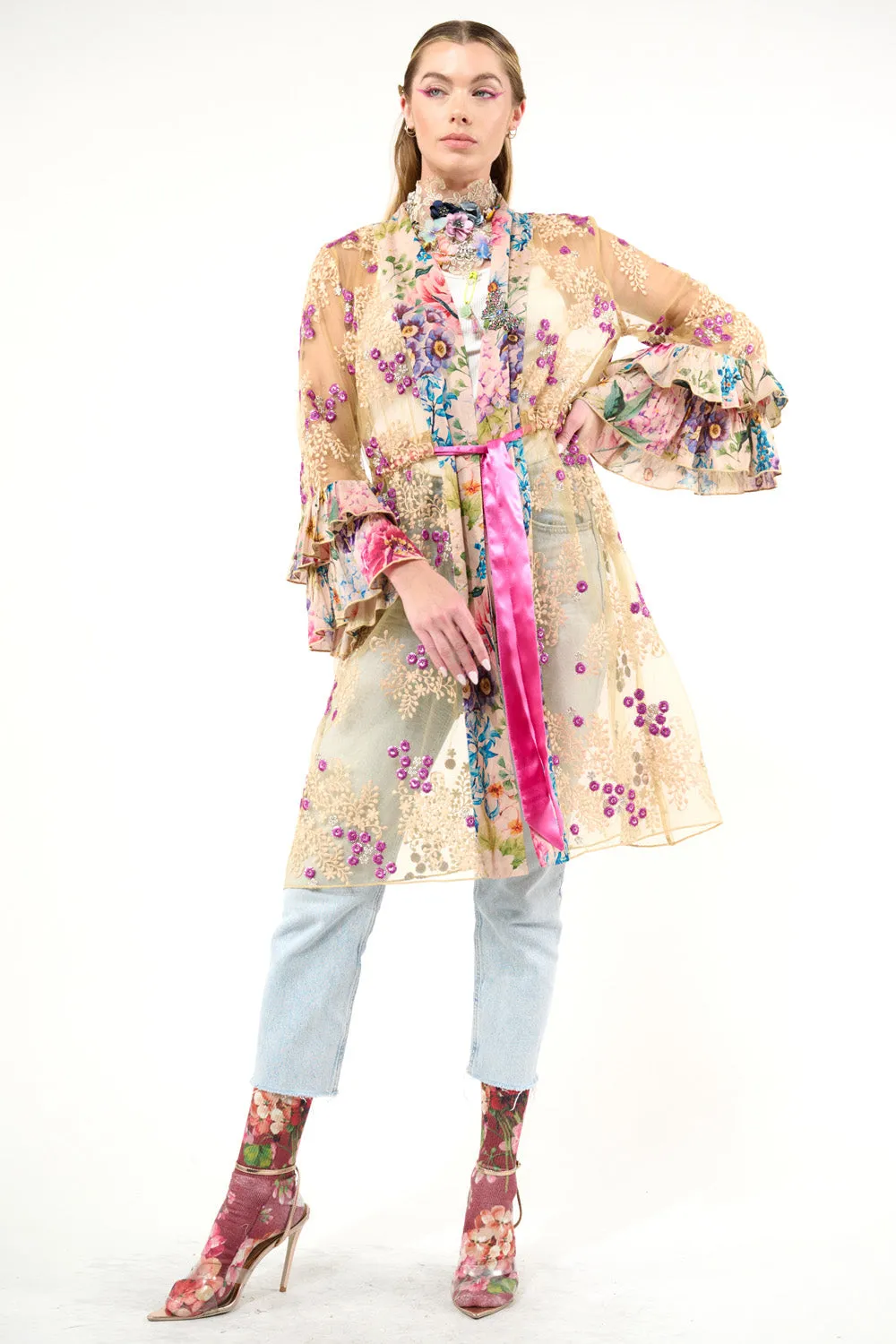 Miss September Embellished Mesh Kimono sold by Aratta product image thumbnail 2