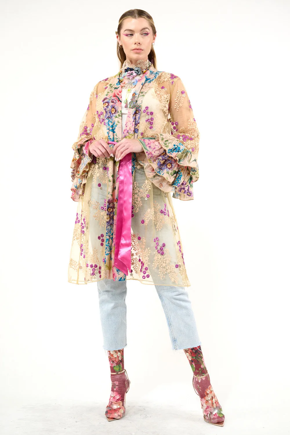 Miss September Embellished Mesh Kimono sold by Aratta product image thumbnail 5