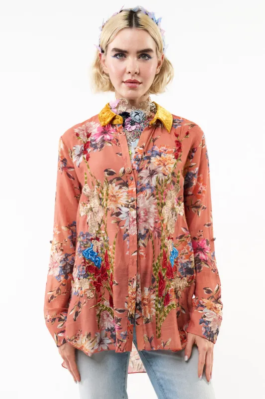 Gardenia Embroidered Shirt sold by Aratta