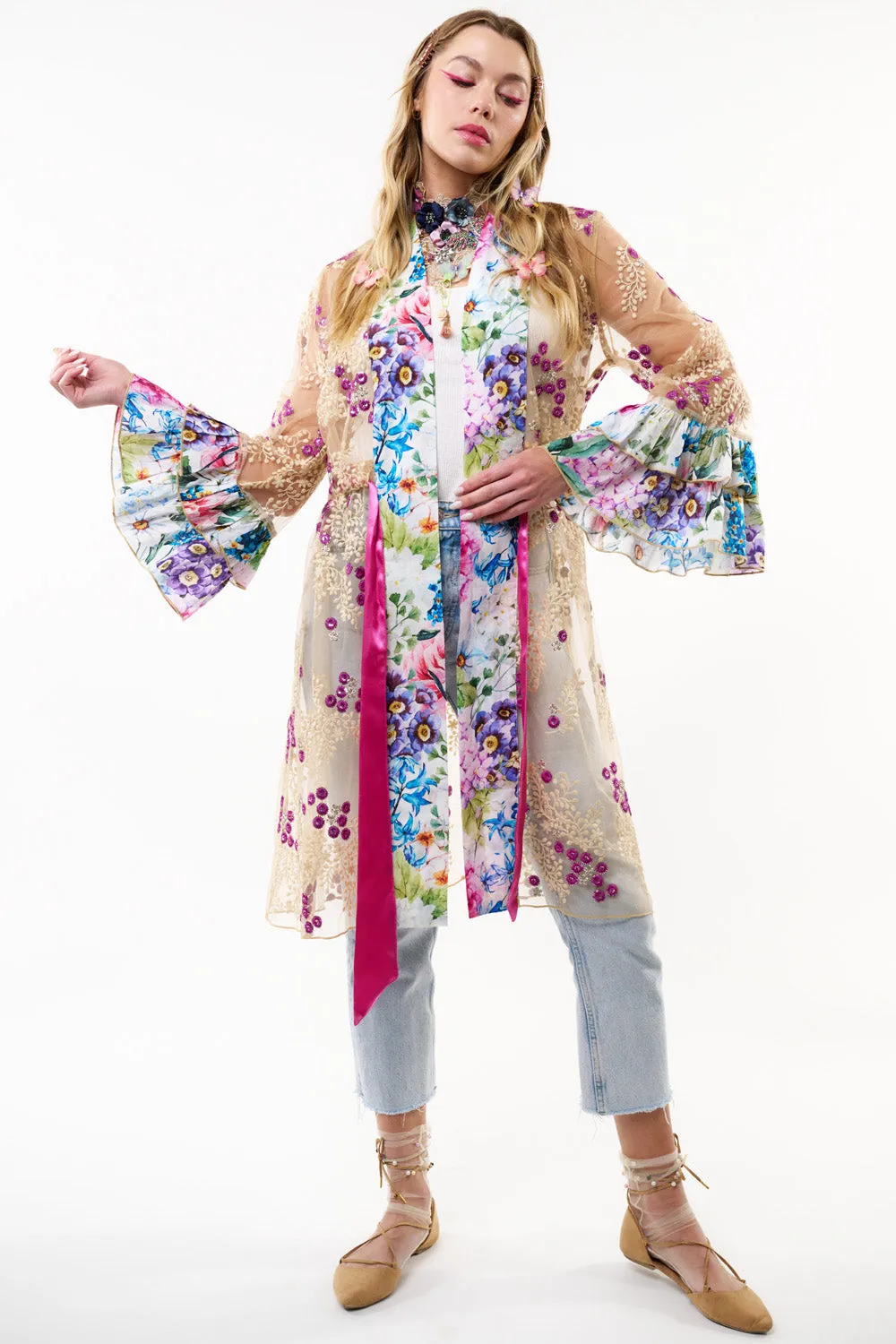 Ibiza Embellished Mesh Kimono sold by Aratta