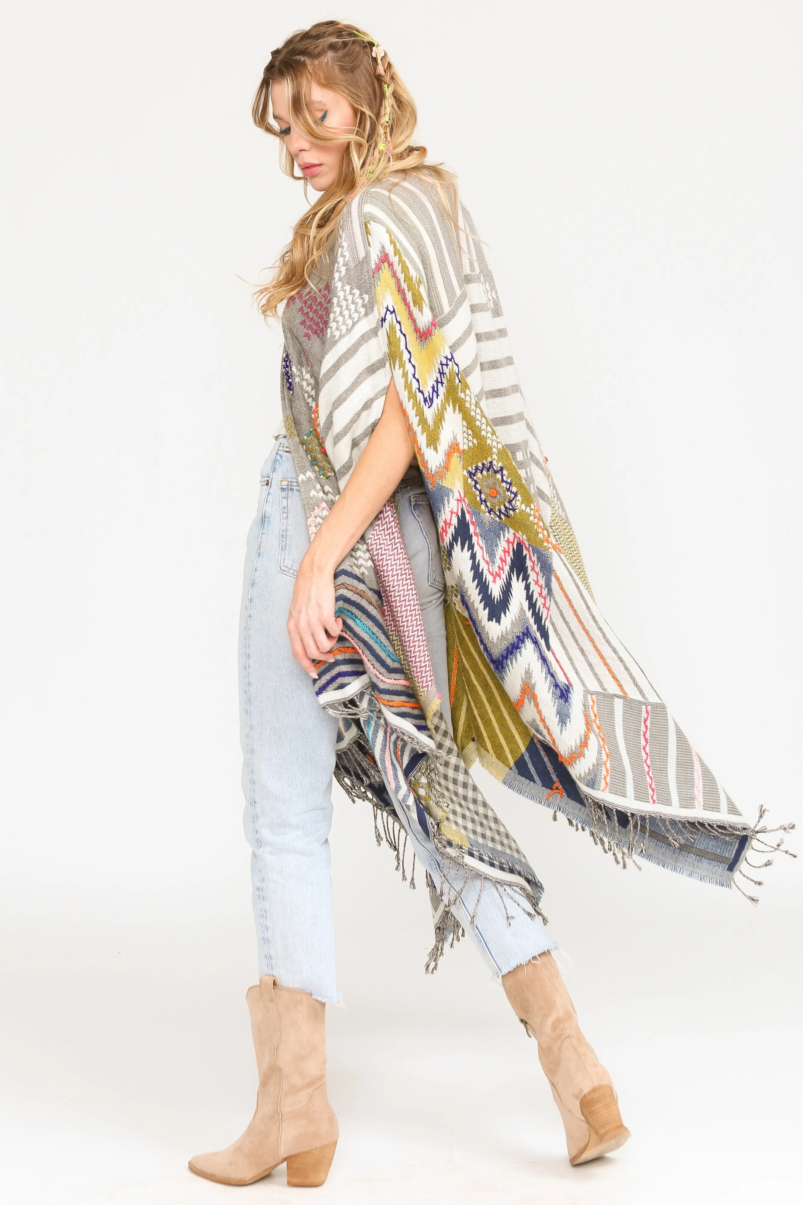 Snow White Poncho Hand Stitched Jacquard sold by Aratta product image thumbnail 4