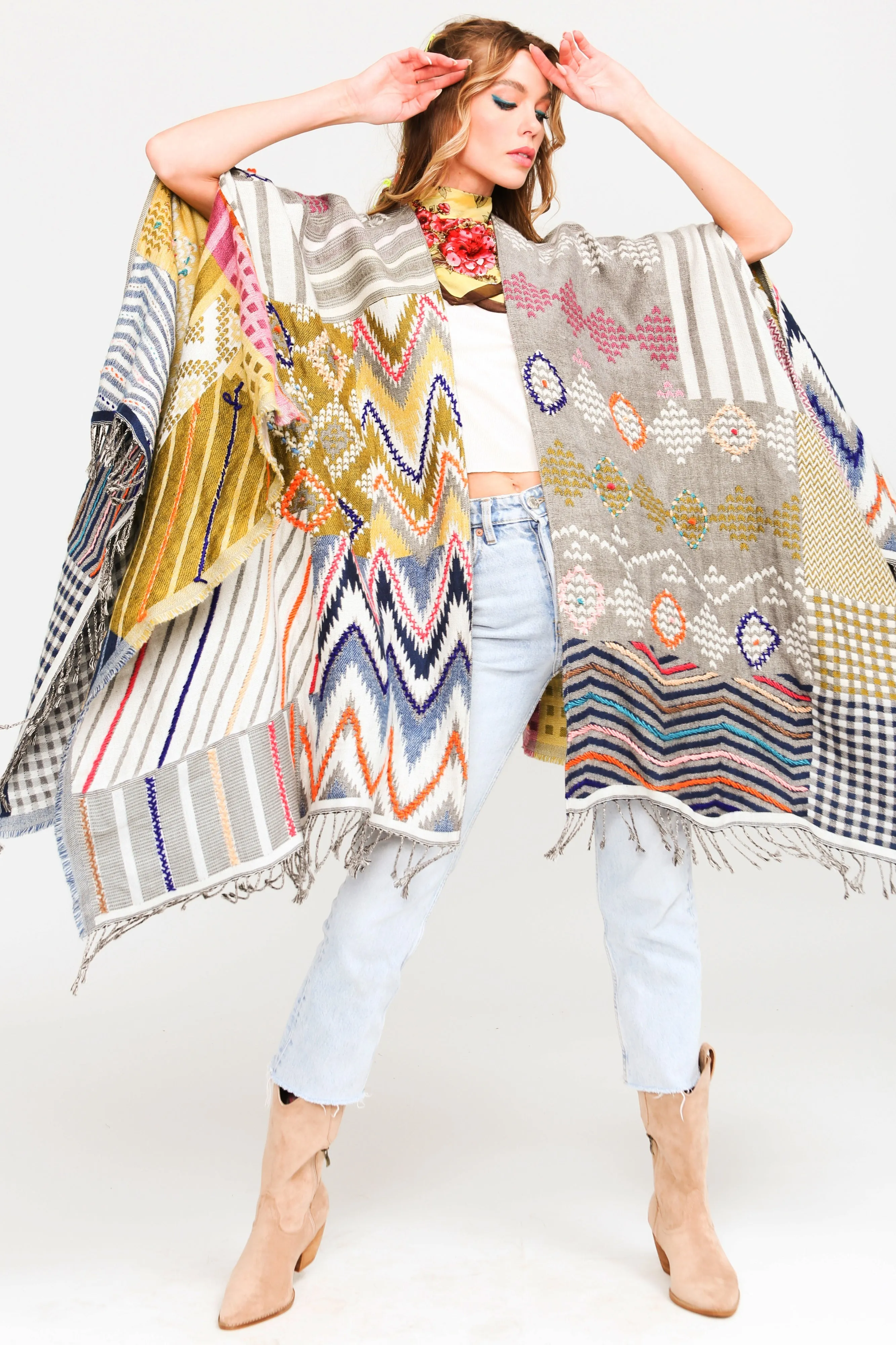 Snow White Poncho Hand Stitched Jacquard sold by Aratta product image thumbnail 2