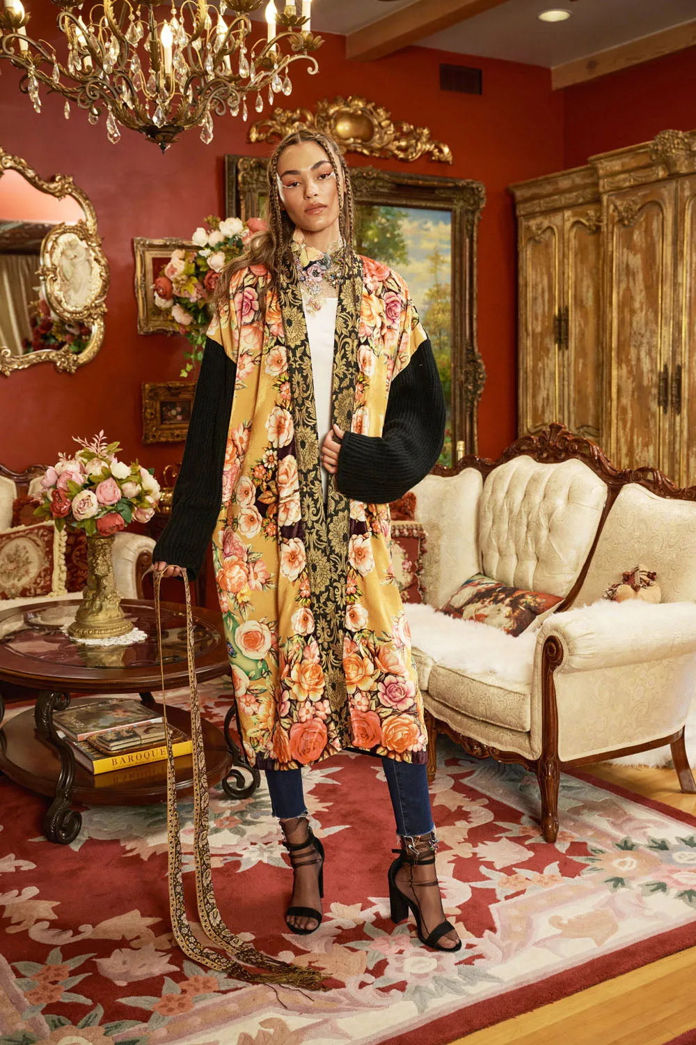 Venera Velvet Kimono With Sweater Sleeves sold by Aratta product image thumbnail 5