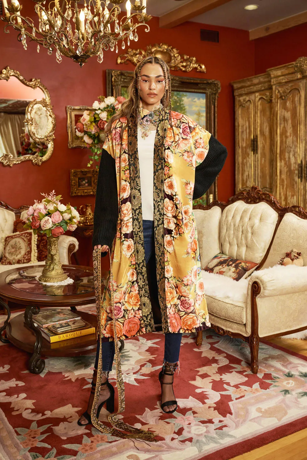 Venera Velvet Kimono With Sweater Sleeves sold by Aratta product image thumbnail 4