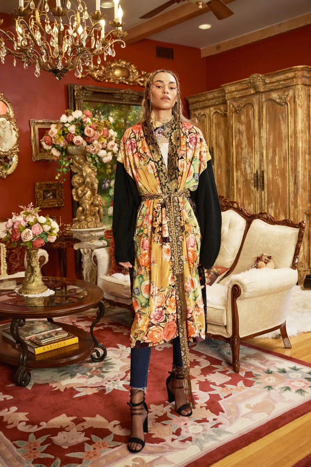 Venera Velvet Kimono With Sweater Sleeves sold by Aratta product image thumbnail 2