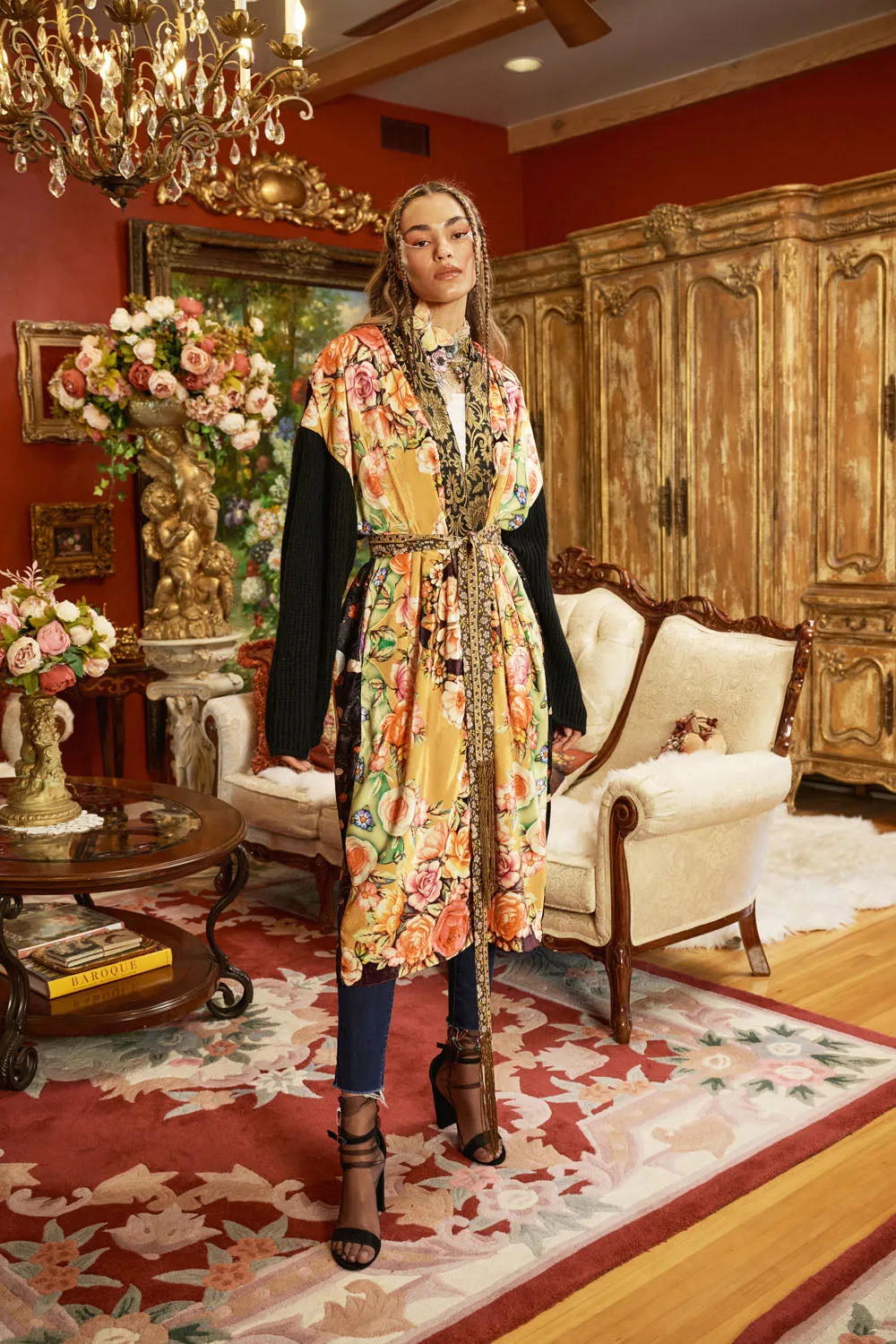 Venera Velvet Kimono With Sweater Sleeves sold by Aratta product image thumbnail 3
